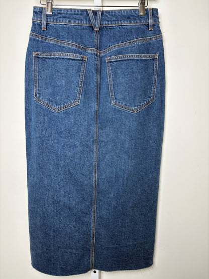Women Size 6 Veronica Beard Blue Midi Denim Frayed Hem Skirt