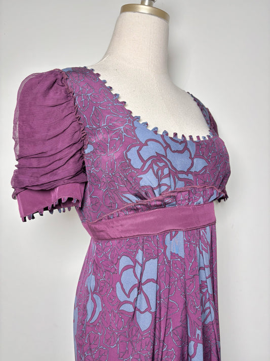 Women Size 6 Black Halo Purple, blue Floral Silk NWT Dress