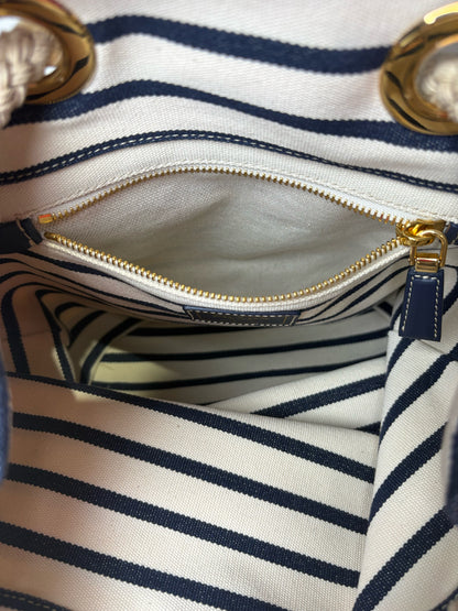 Prada Mariner Canvas Medium Bucket Bag Stripe Cream Pre-owned Purse