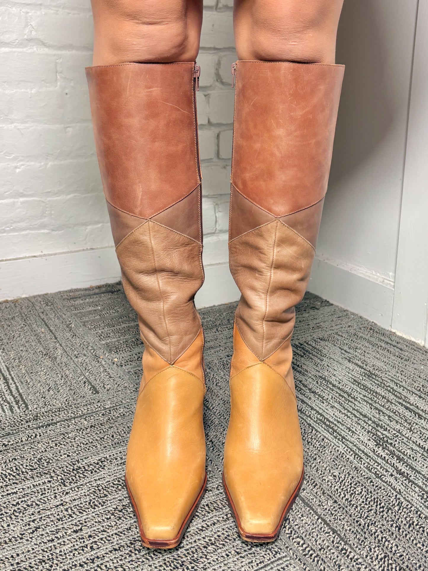 W Shoe Size 9 Jeffrey Campbell x Free People Brown Patchwork Calimity Boots