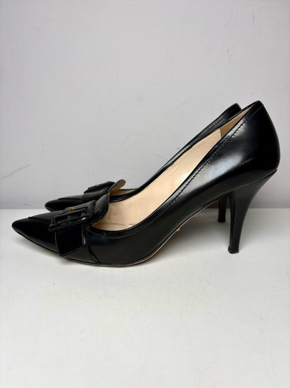 W Shoe Size 38.5 Prada Black Leather Genuine Leather Women's Vintage Heels
