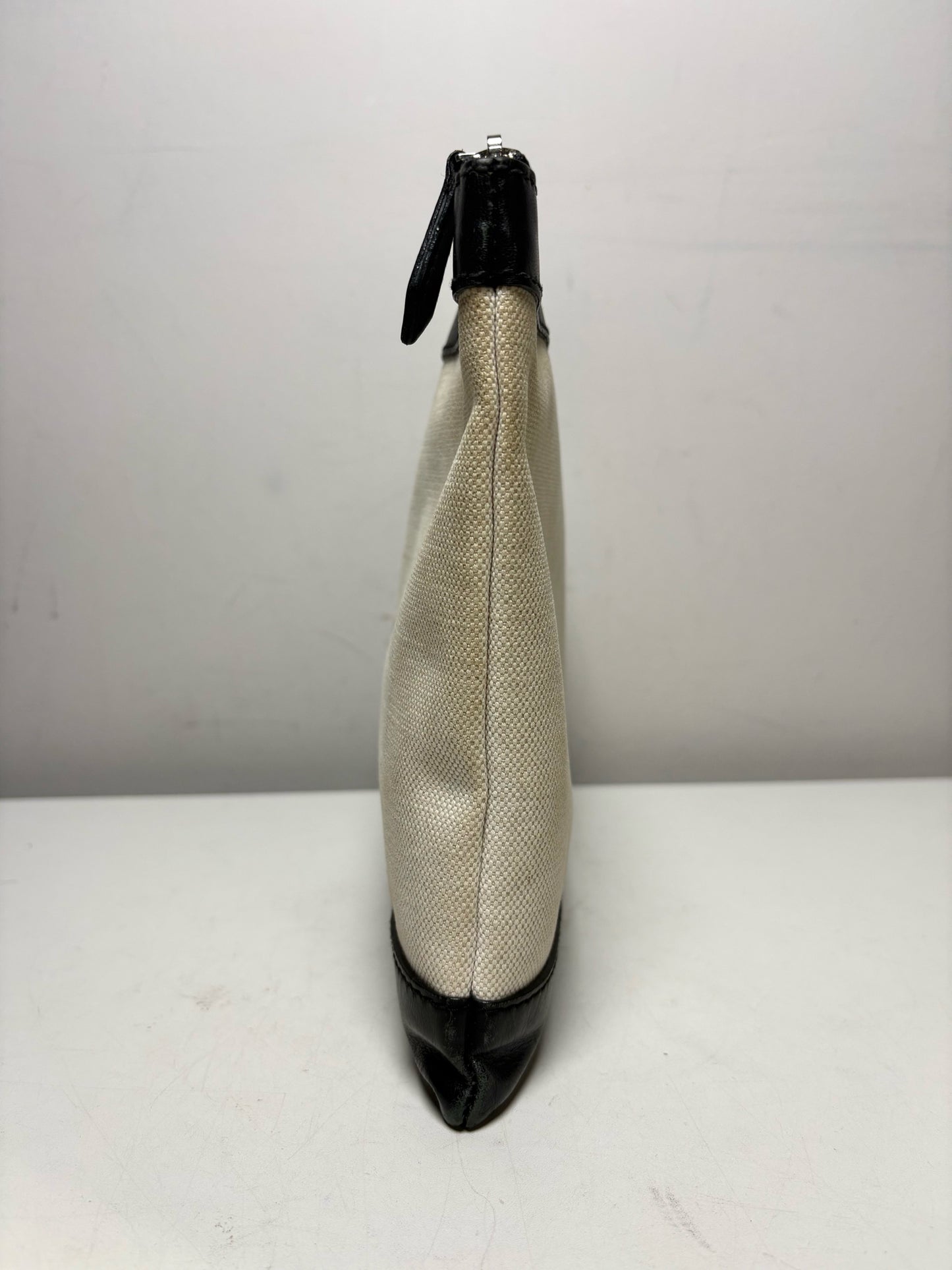 Balenciaga Logo Clip Canvas & Leather Neutrals Pre-Owned Portfolio Clutch