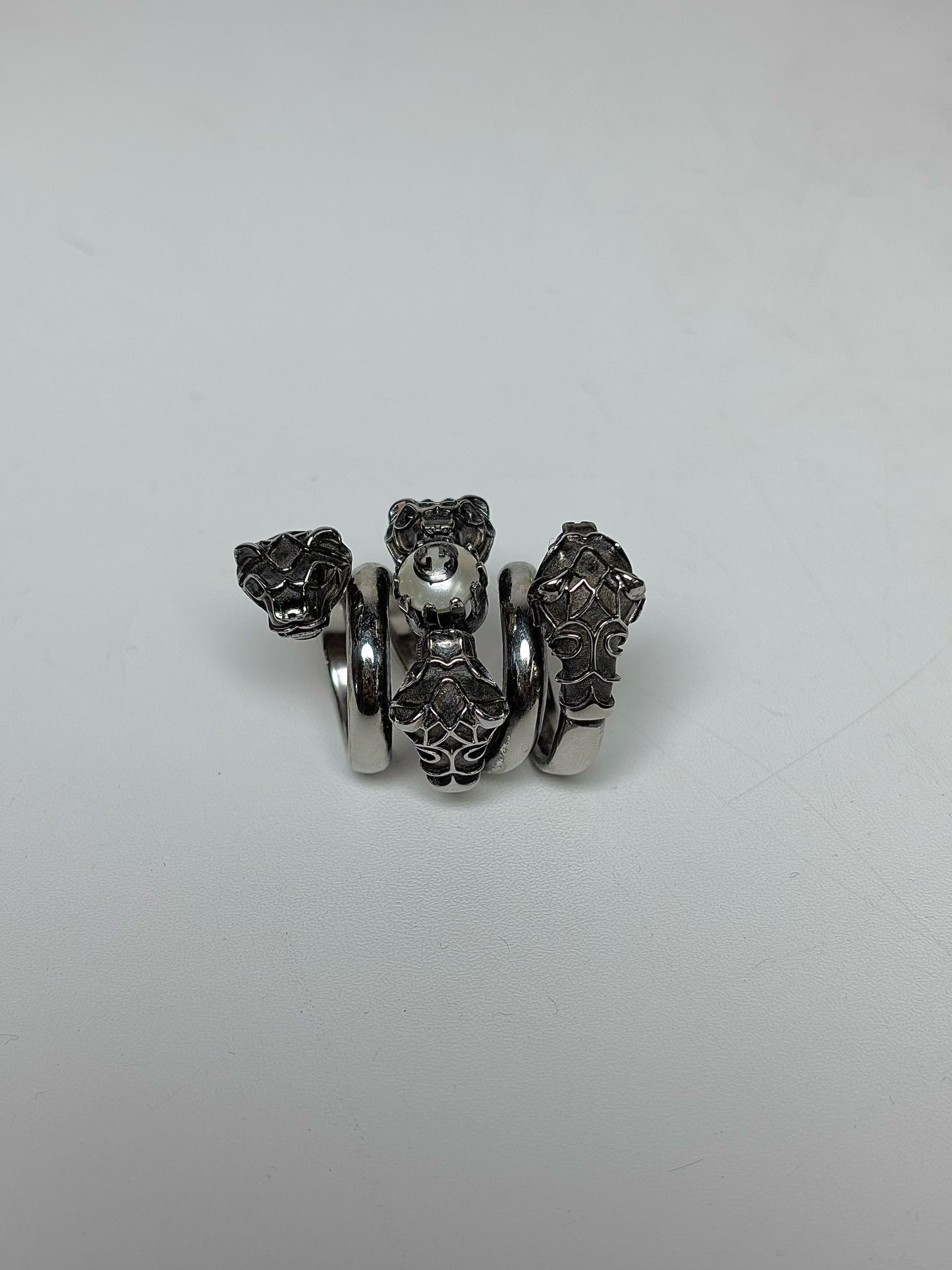 Sterling Silver Gucci Pearl Tiger Coil Wrap Black 6.5 Ring