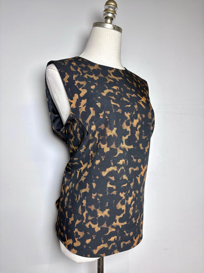 Women Size L Theory Black, Brown Abstract Print Sleeveless Top