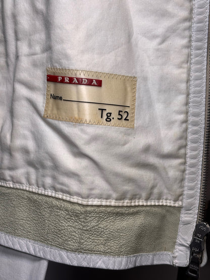 Vintage Prada White Leather Solid Men's Size 52 Moto Jacket