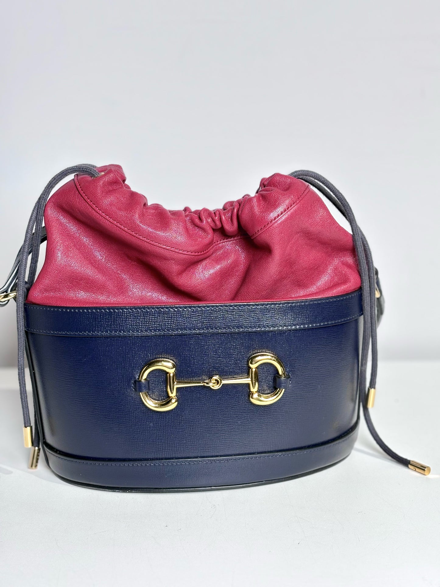 Leather Gucci Horsebit Red & Navy Purse