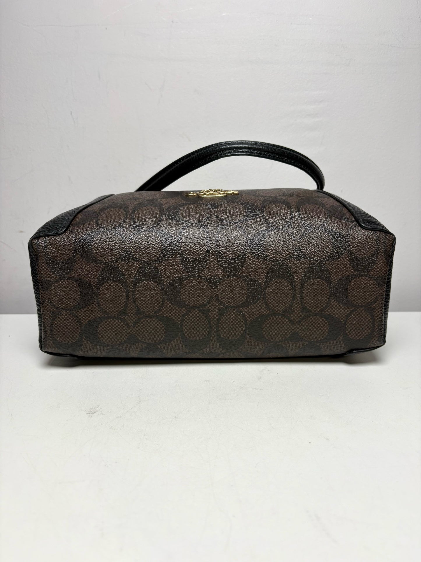 Women's Coach Kacey Brown & Black Signature Monogram Pebble Leather Pre-Owned Satchel Bag