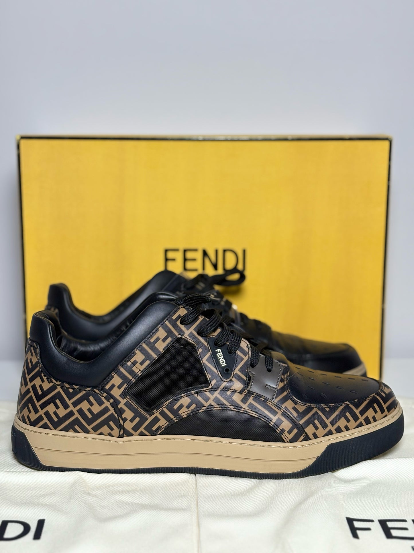 Fendi Black, Brown Fendi Logo Men's Sneakers