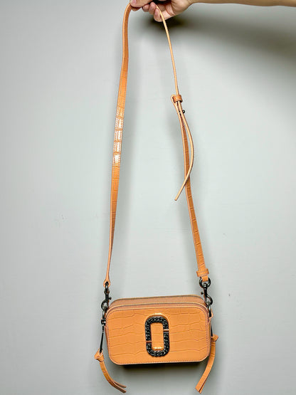 Marc Jacobs Croc Embossed Leather Peach Camera Crossbody Purse
