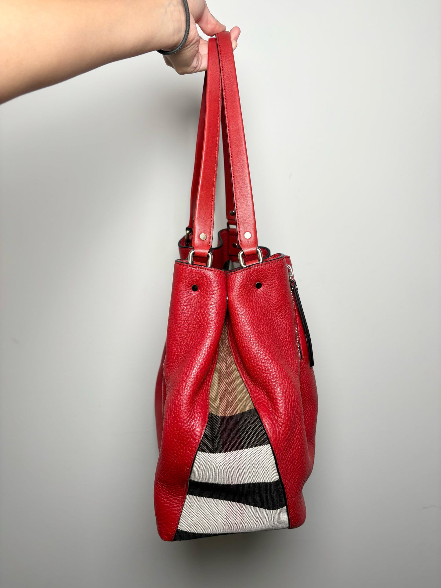 Leather Burberry Haymarket Check Pre-owned Red Medium Purse