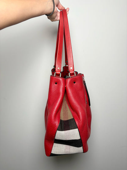 Leather Burberry Haymarket Check Pre-owned Red Medium Purse