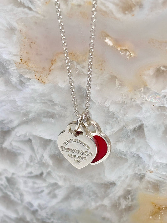 Tiffany & Co. Sterling Silver Red Heart Pendant Necklace