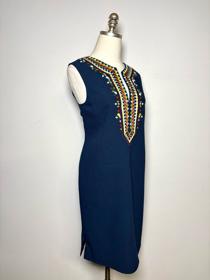 Women Size 8 Tory Burch Sophia Blue Embroidered, Beaded Pre-owned Dress
