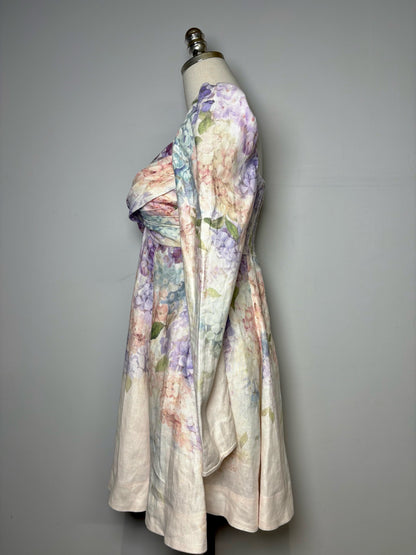 Women Size 1 Zimmermann White, Blue, Green, Pink Dawning Floral 100% Linen Dress
