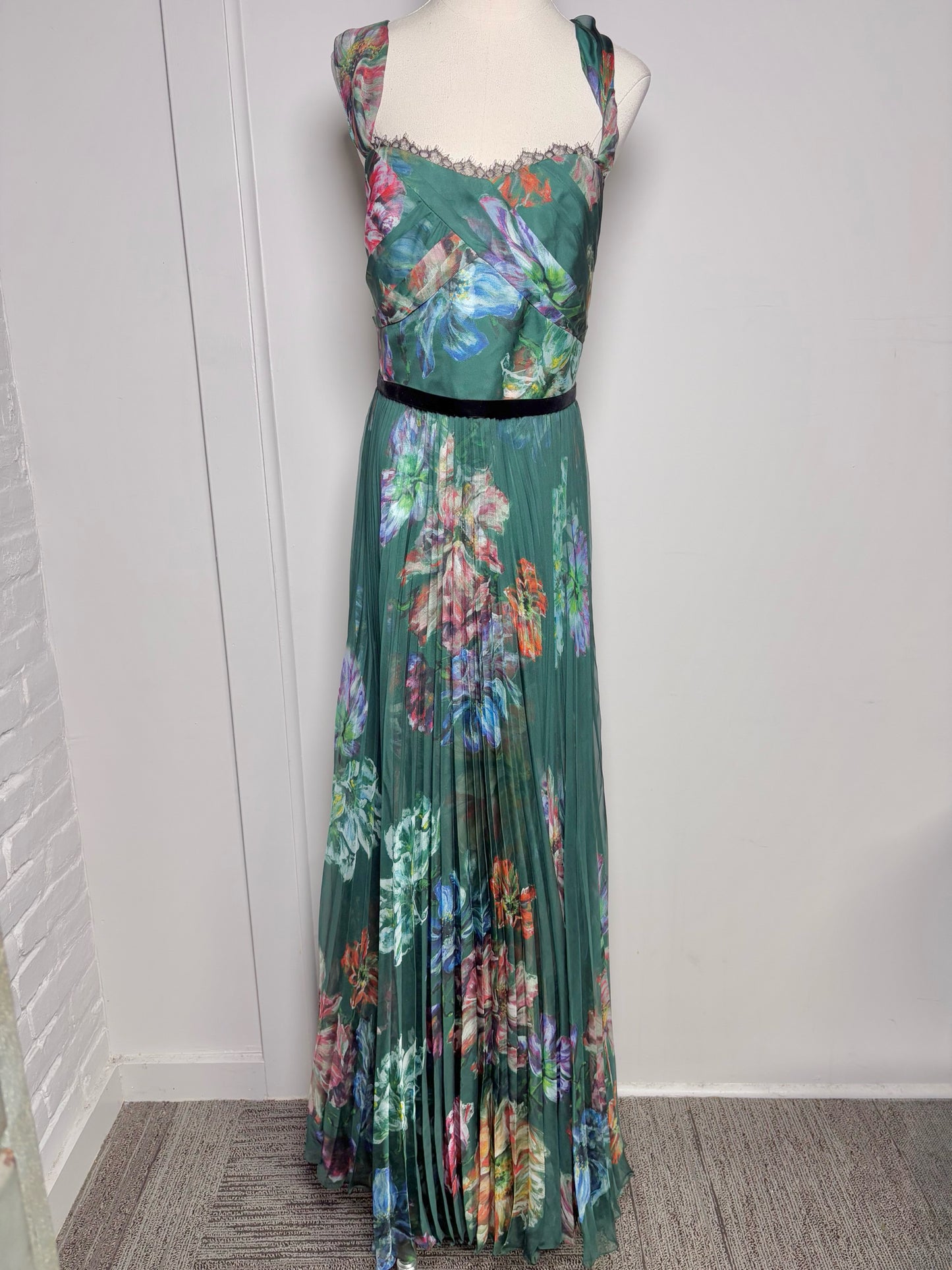 Women Size 10 Marchesa Notte Hunter Green Floral Gown