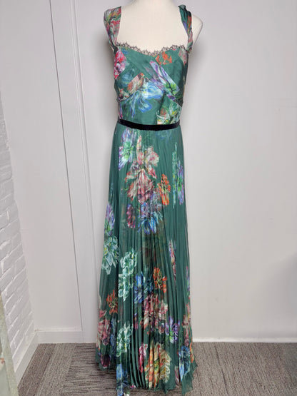 Women Size 10 Marchesa Notte Hunter Green Floral Gown