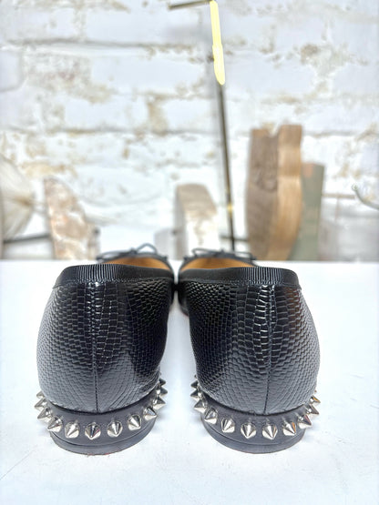 W Shoe Size 38.5 Christian Louboutin Black Leather Calf Pre-owned Flats