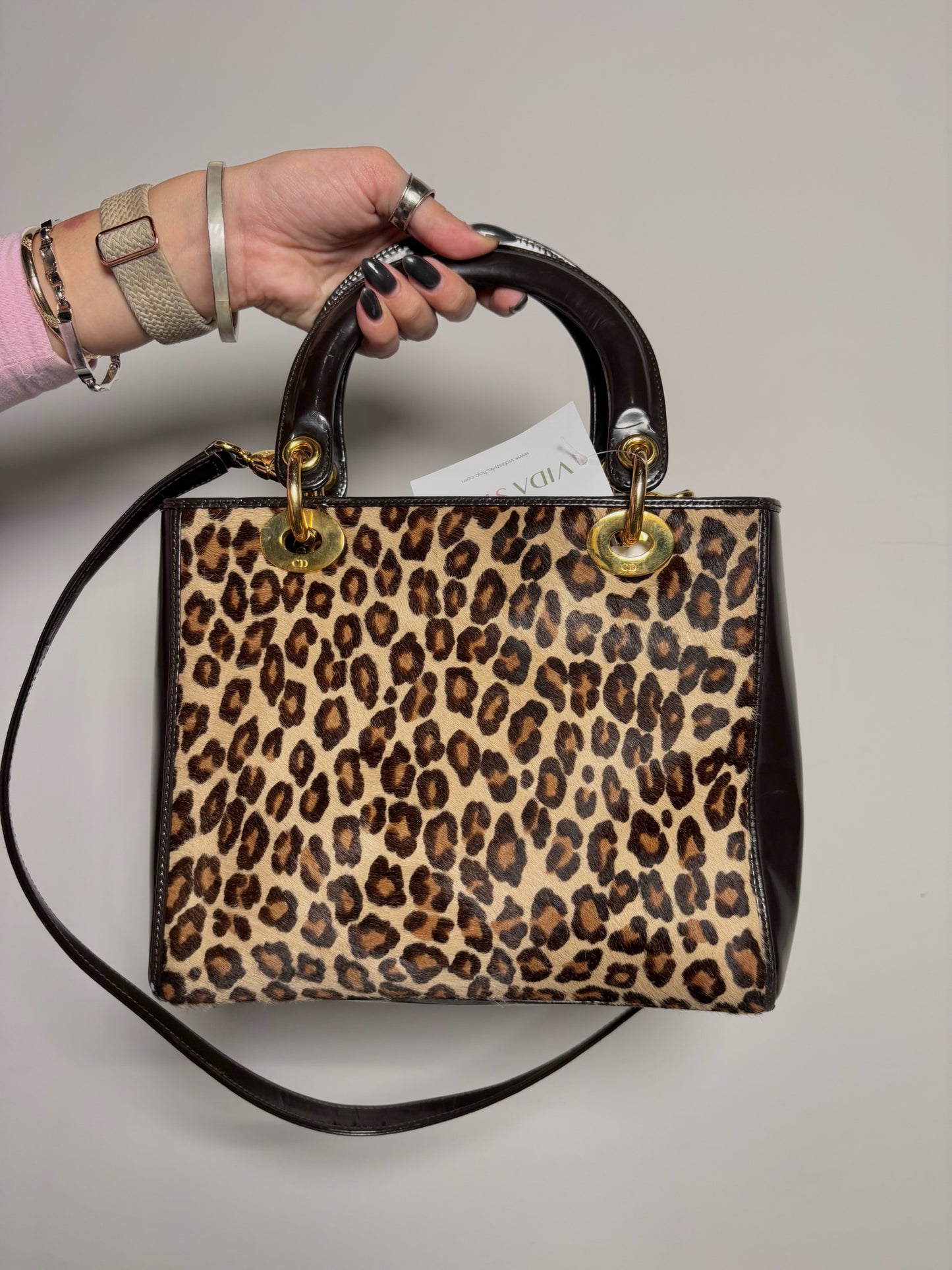 Christian Dior Animal Print Brown Ponyhair Leather Lady Dior Purse