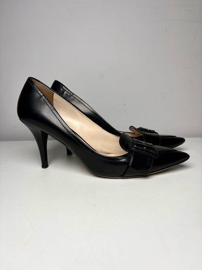 W Shoe Size 38.5 Prada Black Leather Genuine Leather Women's Vintage Heels
