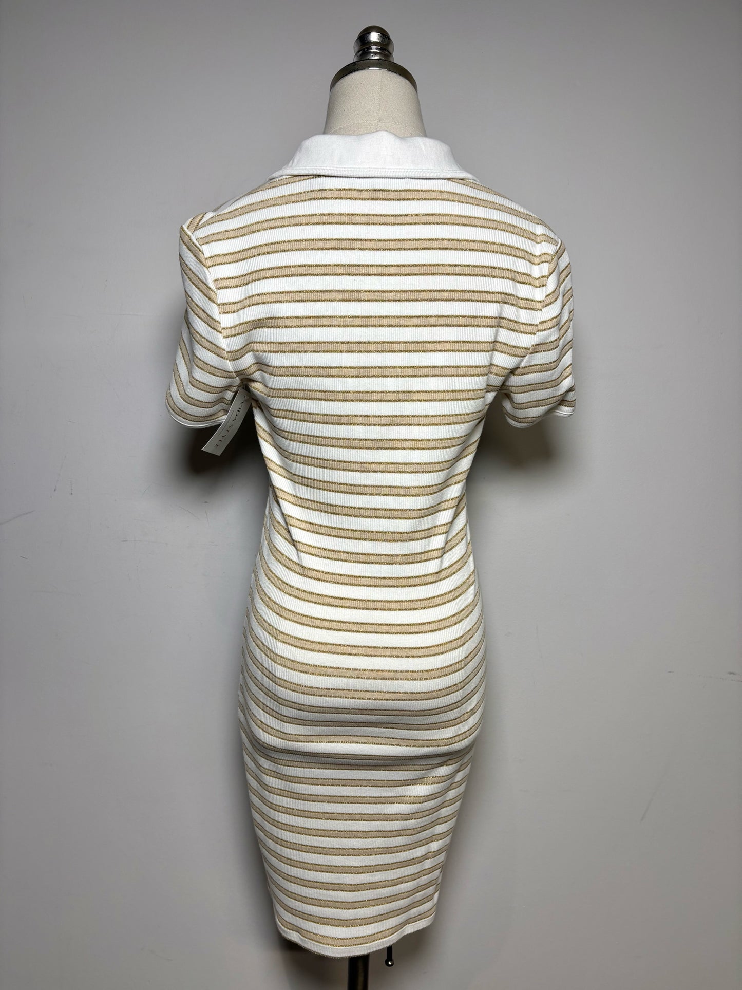 Women's Size XS Veronica Beard Bailey Striped Metallic Gold Pre-Owned Polo Dress