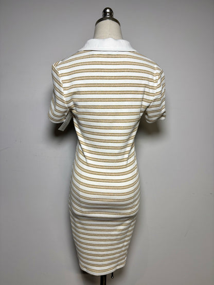 Women's Size XS Veronica Beard Bailey Striped Metallic Gold Pre-Owned Polo Dress