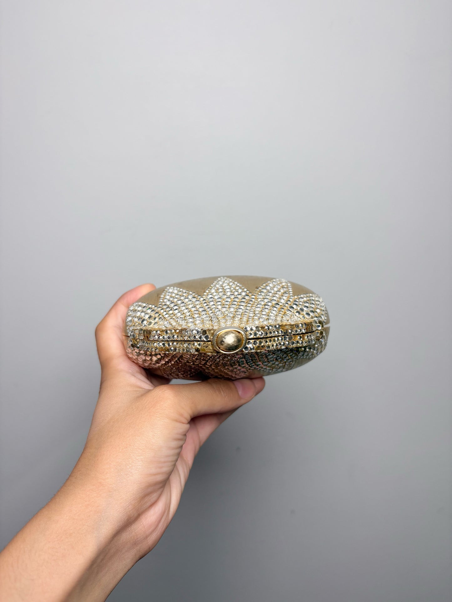 Judith Leiber Swarovski Crystals Metal Gold Chatelaine Minaudiere Clutch