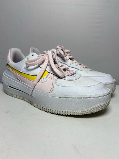 Women's Shoe Size 10.5 Nike Air Force 1 White Leather Pink Swoosh Pre-Owned Sneakers