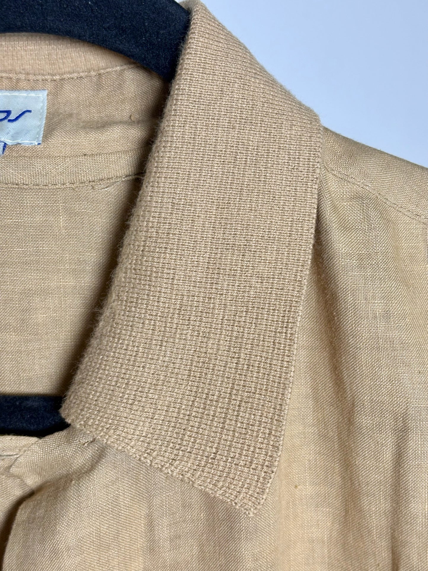 Byblos Tan Linen Blend Solid Men's Vintage Shirt