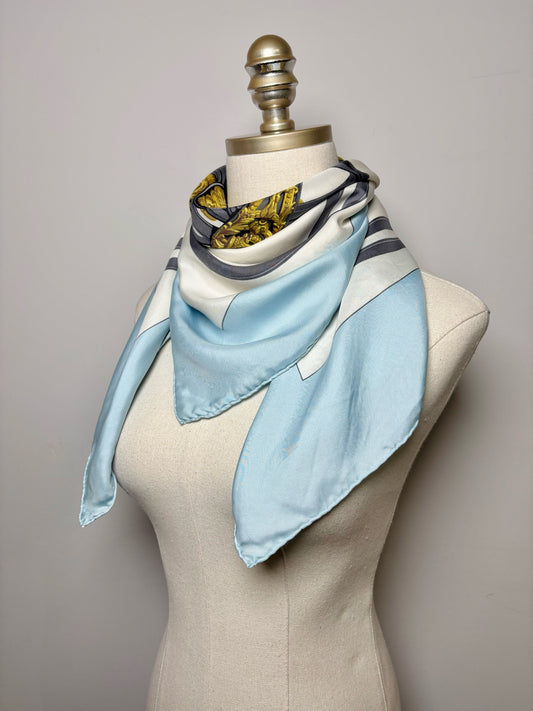 Hermes Horse Silk Blue Scarf