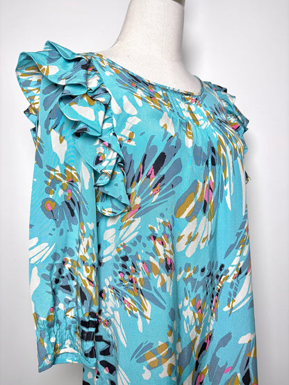 Women Size 6 Tibi Blue, white, brown, pink Print Silk Dress