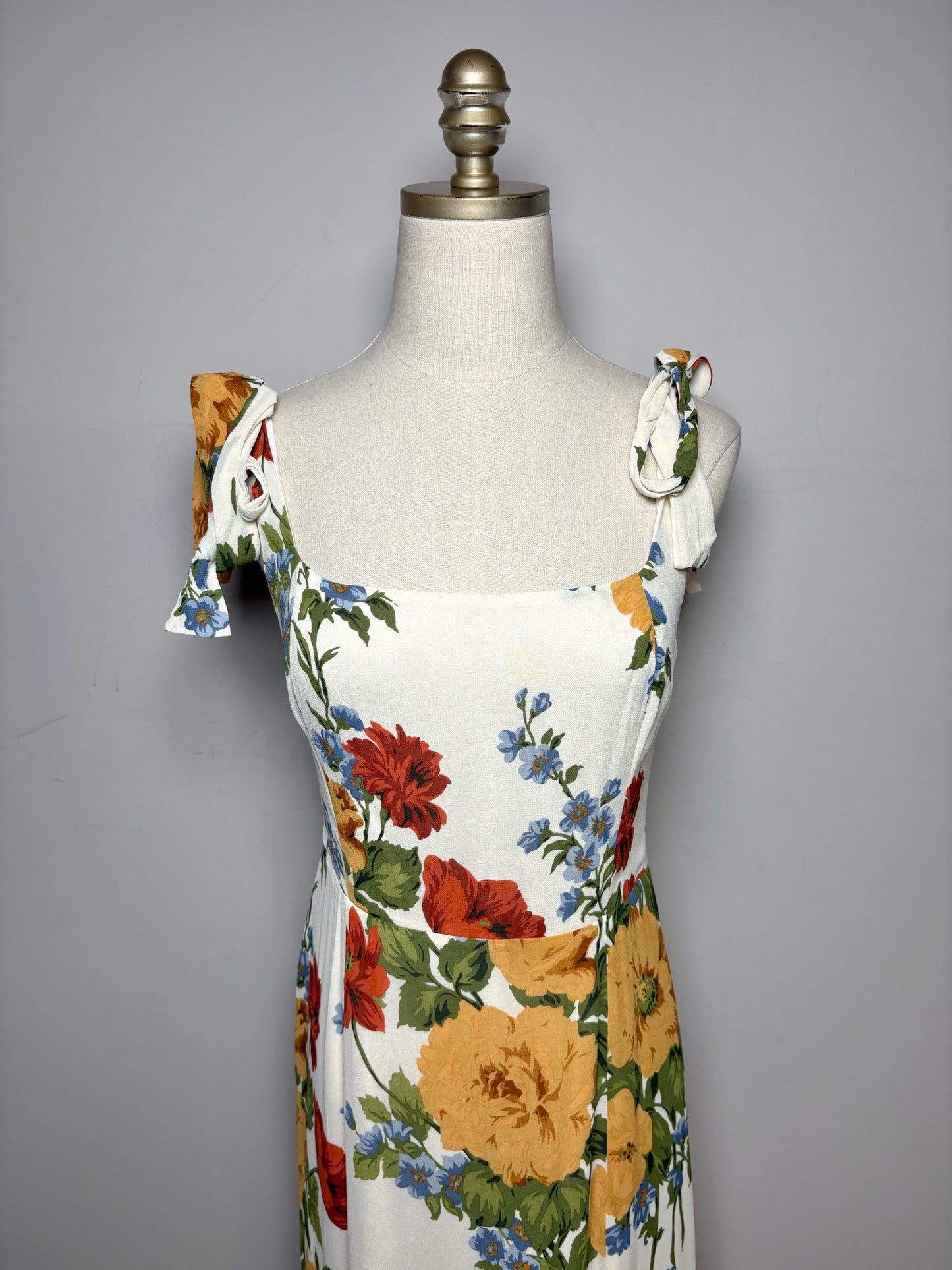 Women's Size 6 O.P.T Cream Neutral Floral Print Pure Viscose Pre-Owned Sundress