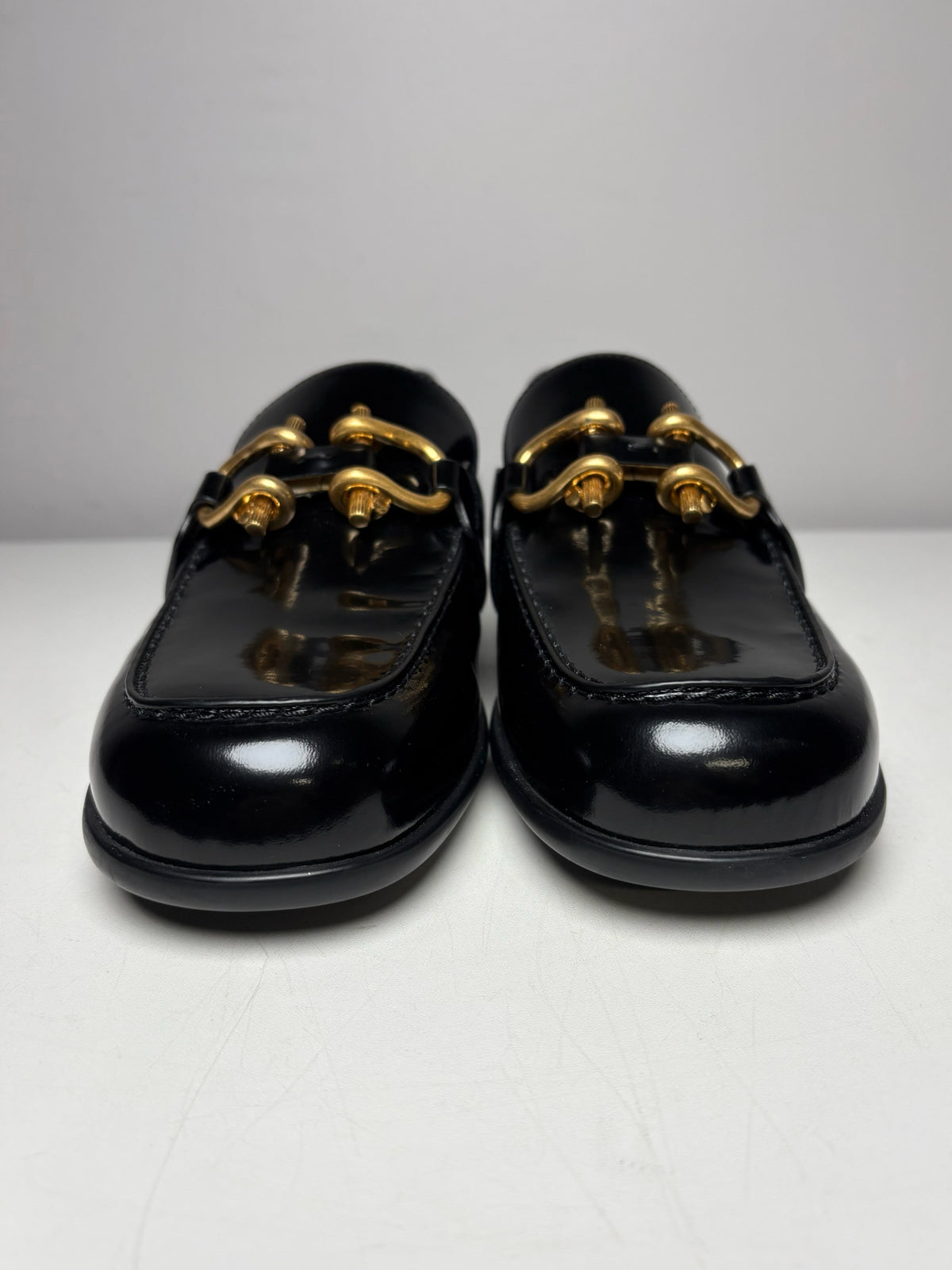 Women's Size 39 (US 9) Bottega Veneta Monsieur Black Patent Leather Pre-Owned Horsebit Loafers