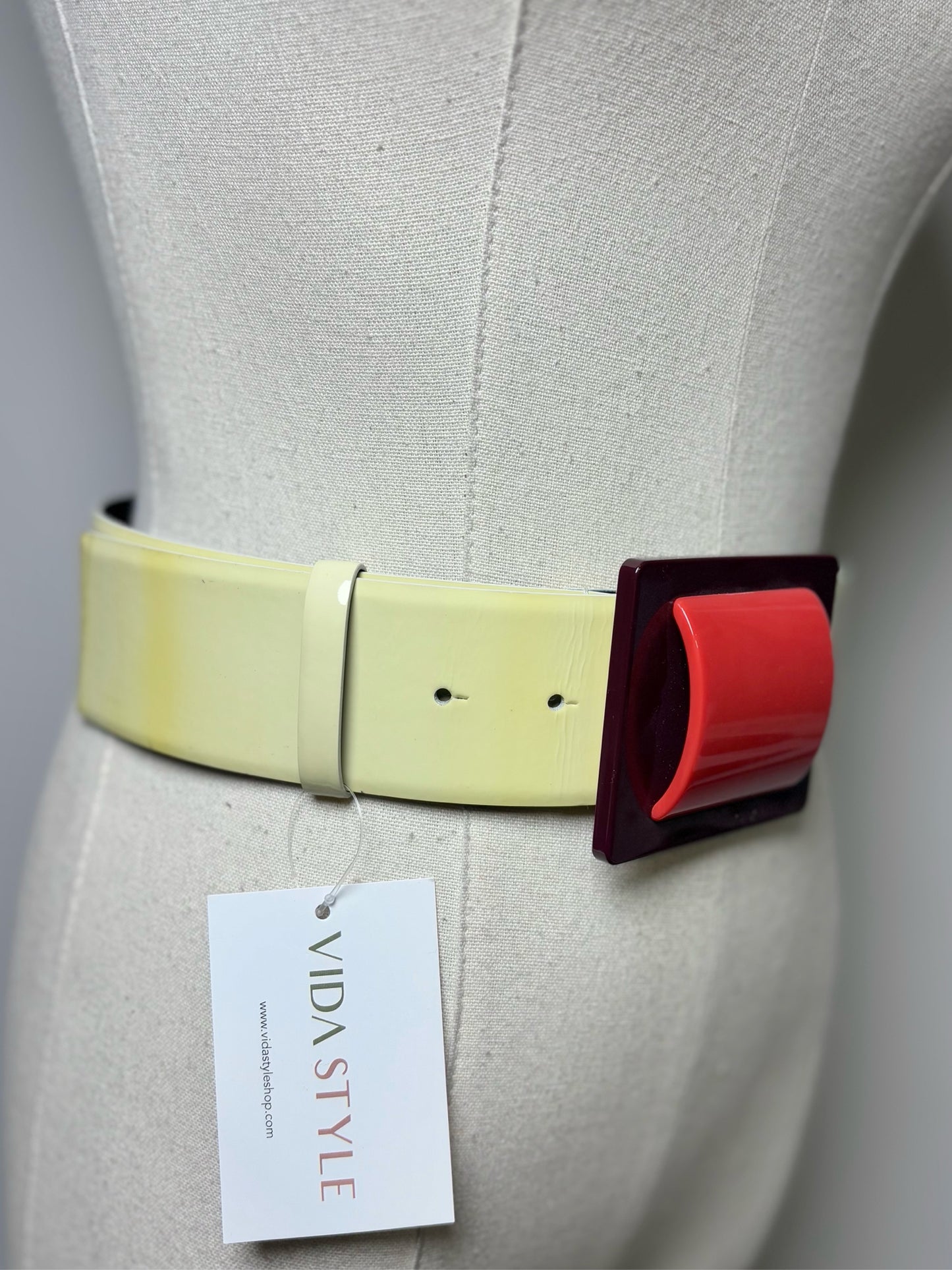 Chanel Patent Leather, Acetate Square Buckle 36 Vintage Belt