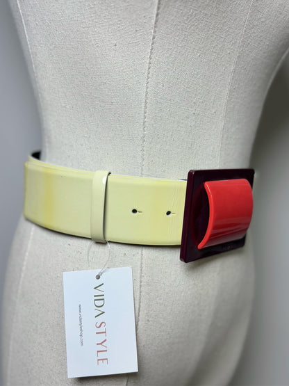 Chanel Patent Leather, Acetate Square Buckle 36 Vintage Belt