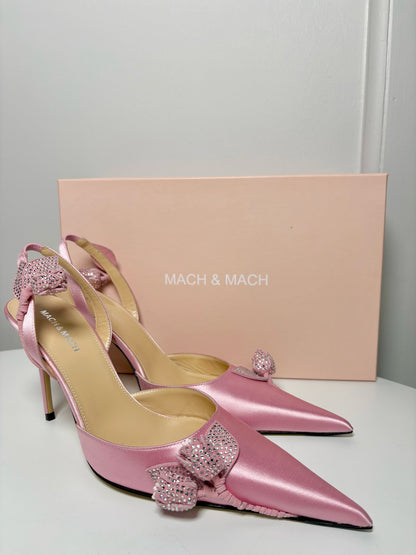 W Shoe Size 41 (10 - 10.5) Mach & Mach Pink Satin Heels