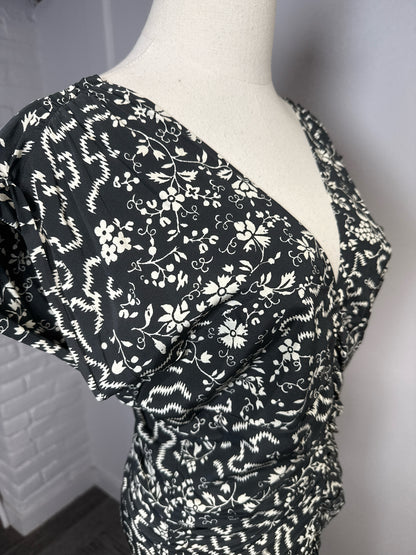 Women Size 40 (8 US-Runs Small) Isabel Marant Green-Black Floral Print MidiDress