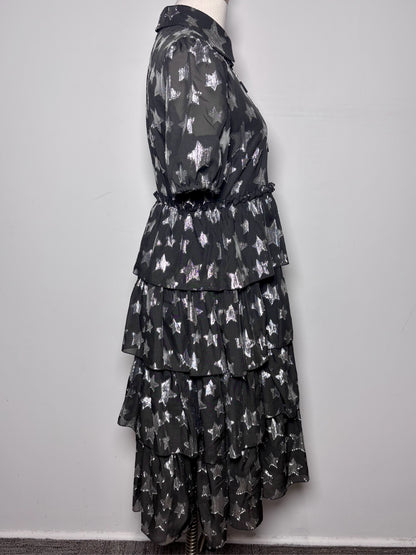 Women Size 4 Halogen Black Silver Stars, Ribbons Pre-owned Dress