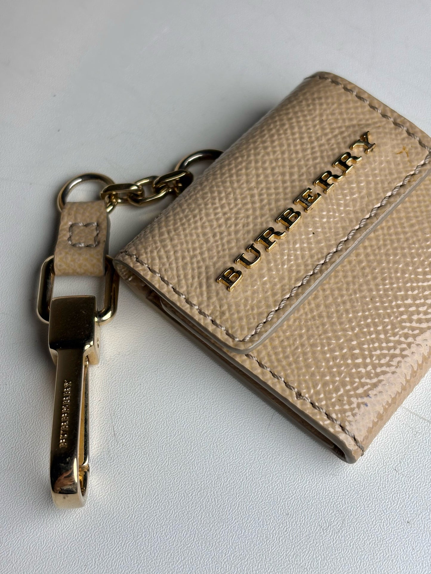 Burberry Patent Leather Mini Wallet Tri-fold Khaki Keychain
