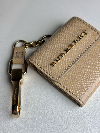 Burberry Patent Leather Mini Wallet Tri-fold Khaki Keychain