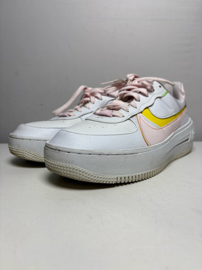 Women's Shoe Size 10.5 Nike Air Force 1 White Leather Pink Swoosh Pre-Owned Sneakers
