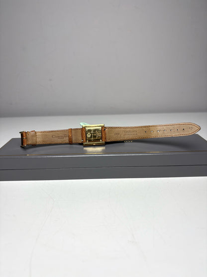 Women's Christian Dior Cannage 24mm Gold-Plated Lizard Leather Vintage Pre-Owned Quartz Watch
