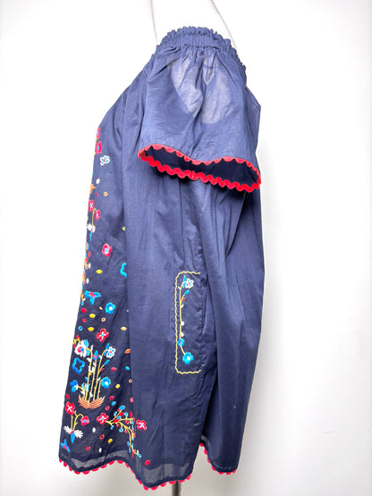 Women Size S/P Tory Burch Blue Embroidered Cotton NWT Dress