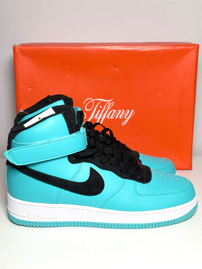 W Shoe Size 12 Nike x Tiffany & Co. Tiffany Blue, Black Leather High Top Sneaker