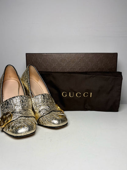 W Shoe Size 36 (5.5/6 US) Gucci Metallic Gold Leather Pre-owned Loafers