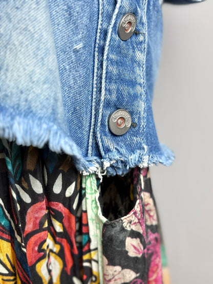 Women Size S (Estimate) Rude Riders Denim w/Multi-Print Solid w/Print Dress