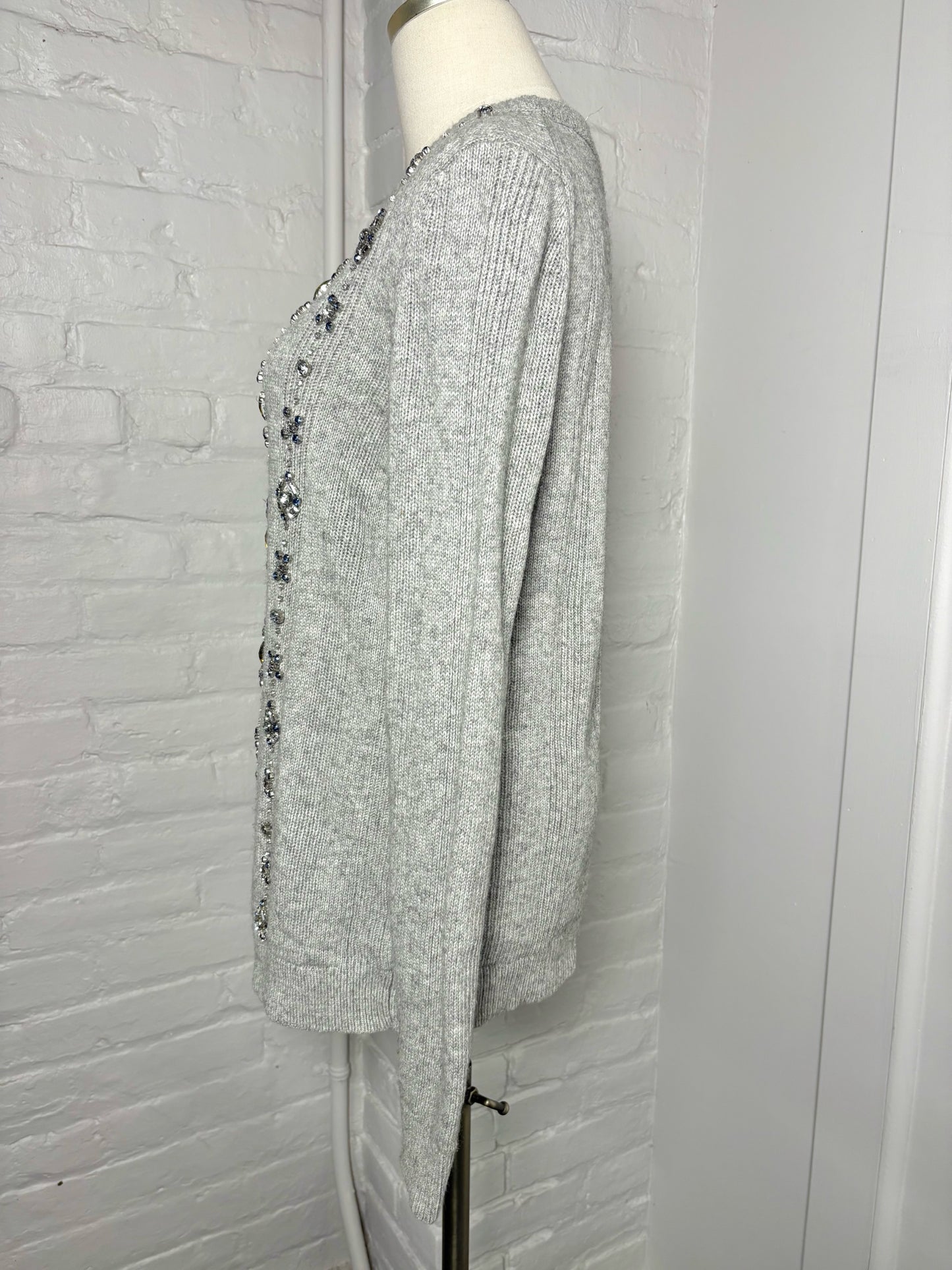 Women Size L Tory Burch Gray Rhinestones Nylon, Cotton, Modal, Wool Sweater