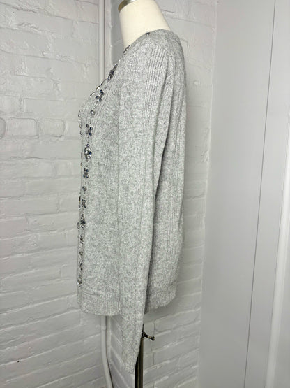 Women Size L Tory Burch Gray Rhinestones Nylon, Cotton, Modal, Wool Sweater