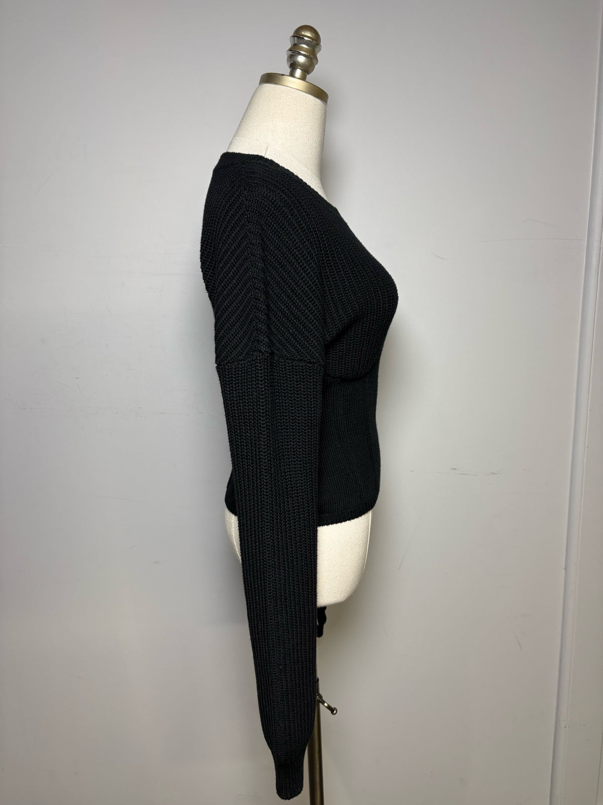 Women's Size S RtA Black Cotton Chunky Knit Corset Zip-Up Pre-Owned Sweater