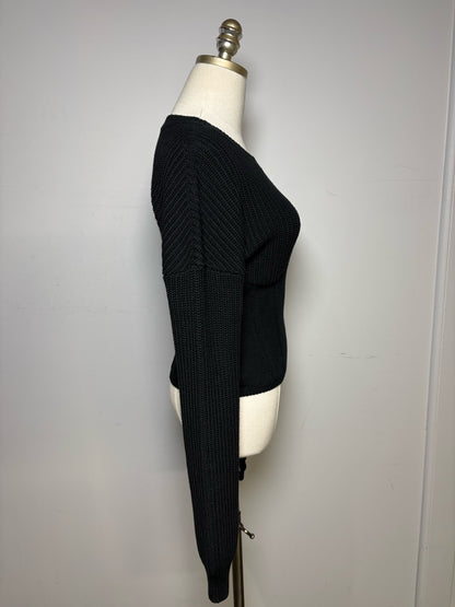 Women's Size S RtA Black Cotton Chunky Knit Corset Zip-Up Pre-Owned Sweater