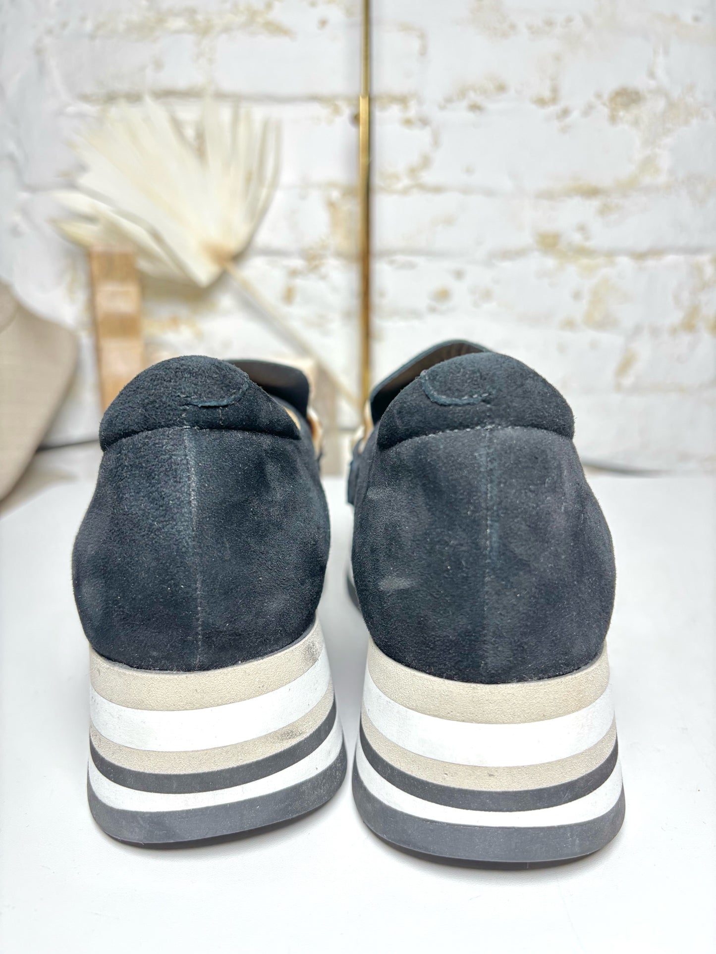 W Shoe Size 36.5 Softwaves Black Leather Pre-owned Sneakers